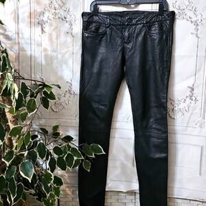 All Saints Italian Lamb Skin Leather Harrah Pipe Supple Black Skinny Pants 28